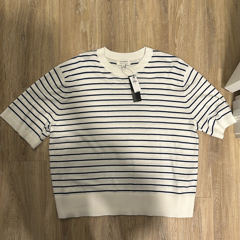 Banana Republic Navy/White Striped Sweater Top